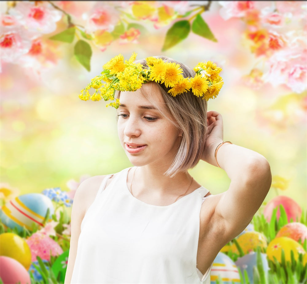 Sfondo Di Uova Di Fiori Di Ciliegio Con Prato Primaverile Caldo Di Pasqua M1-54