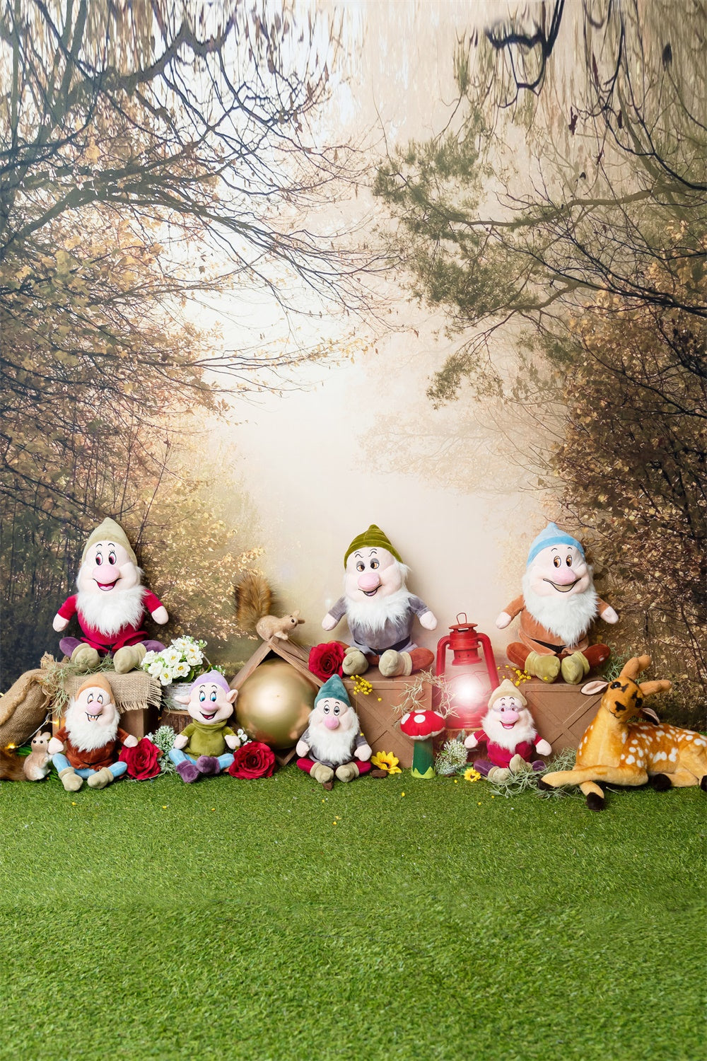 Primavera Sette Bambini Persone Fulvo Scoiattolo Foresta Sfondo M1-62