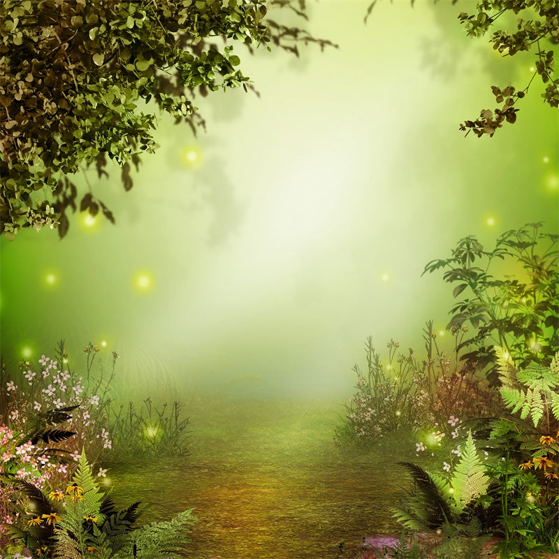 Foresta Nebbiosa E Nebbiosa Del Primo Mattino Con Sfondo Di Fiori M1-66