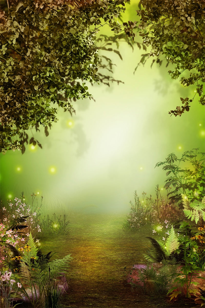 Foresta Nebbiosa E Nebbiosa Del Primo Mattino Con Sfondo Di Fiori M1-66