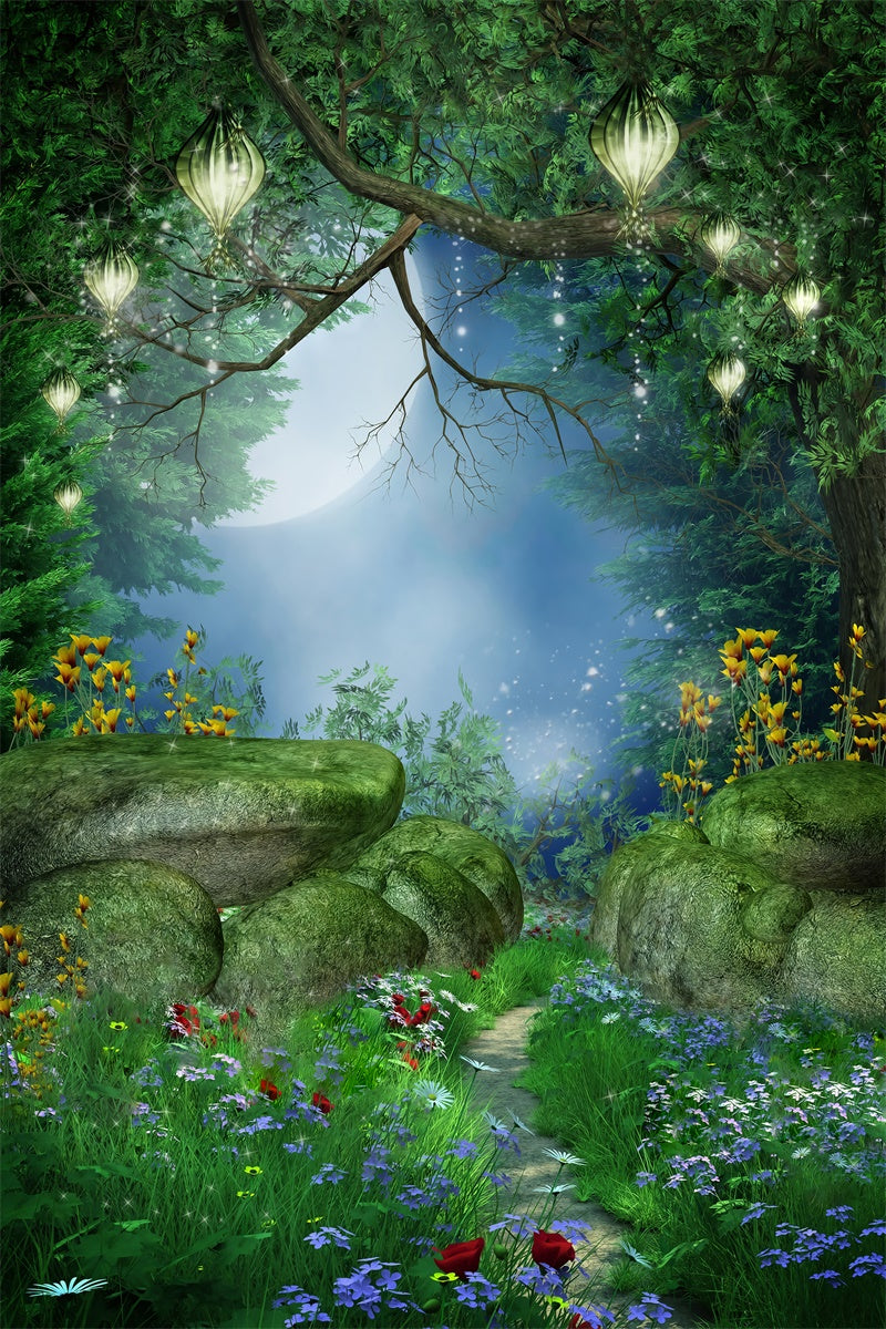 Sfondo Mystic Mori Moss Stone Grass Fiore Rosso M1-67