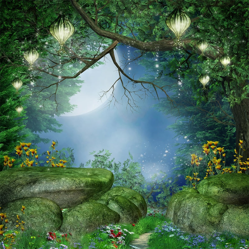 Sfondo Mystic Mori Moss Stone Grass Fiore Rosso M1-67