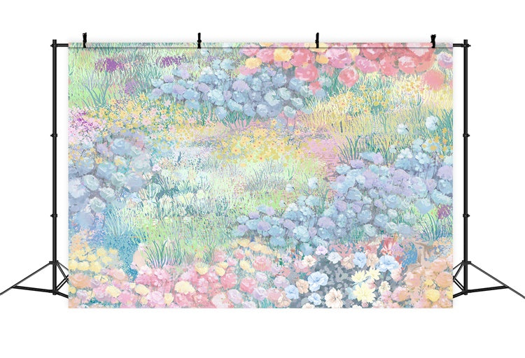 Pittura A Olio Primaverile Romantico Prato Con Fiori Sparsi Sullo Sfondo M1-71