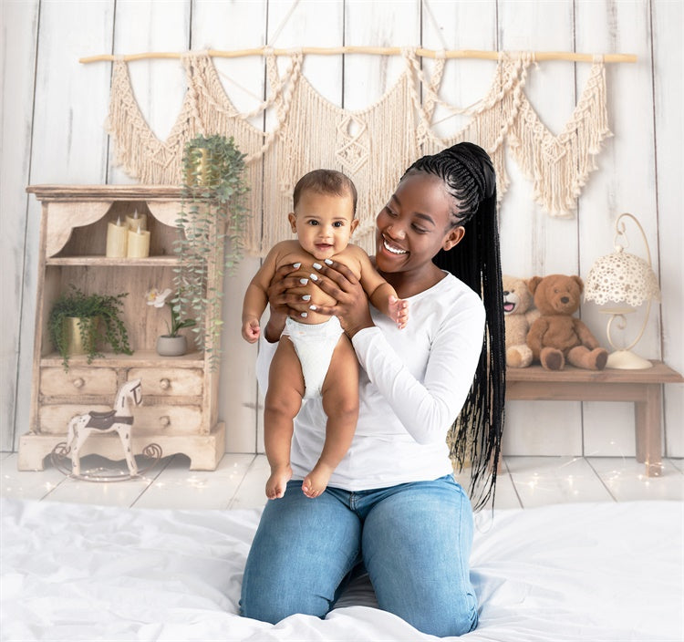 Sfondo Del Giocattolo Dell'Orsacchiotto Del Cavallo Di Troia Della Plancia Di Legno Di Stile Boemo M1-74