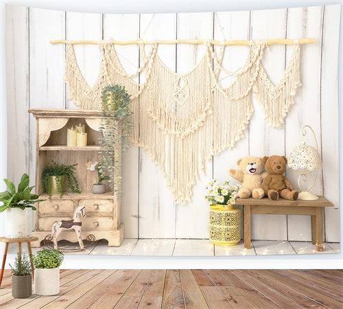 Sfondo Del Giocattolo Dell'Orsacchiotto Del Cavallo Di Troia Della Plancia Di Legno Di Stile Boemo M1-74