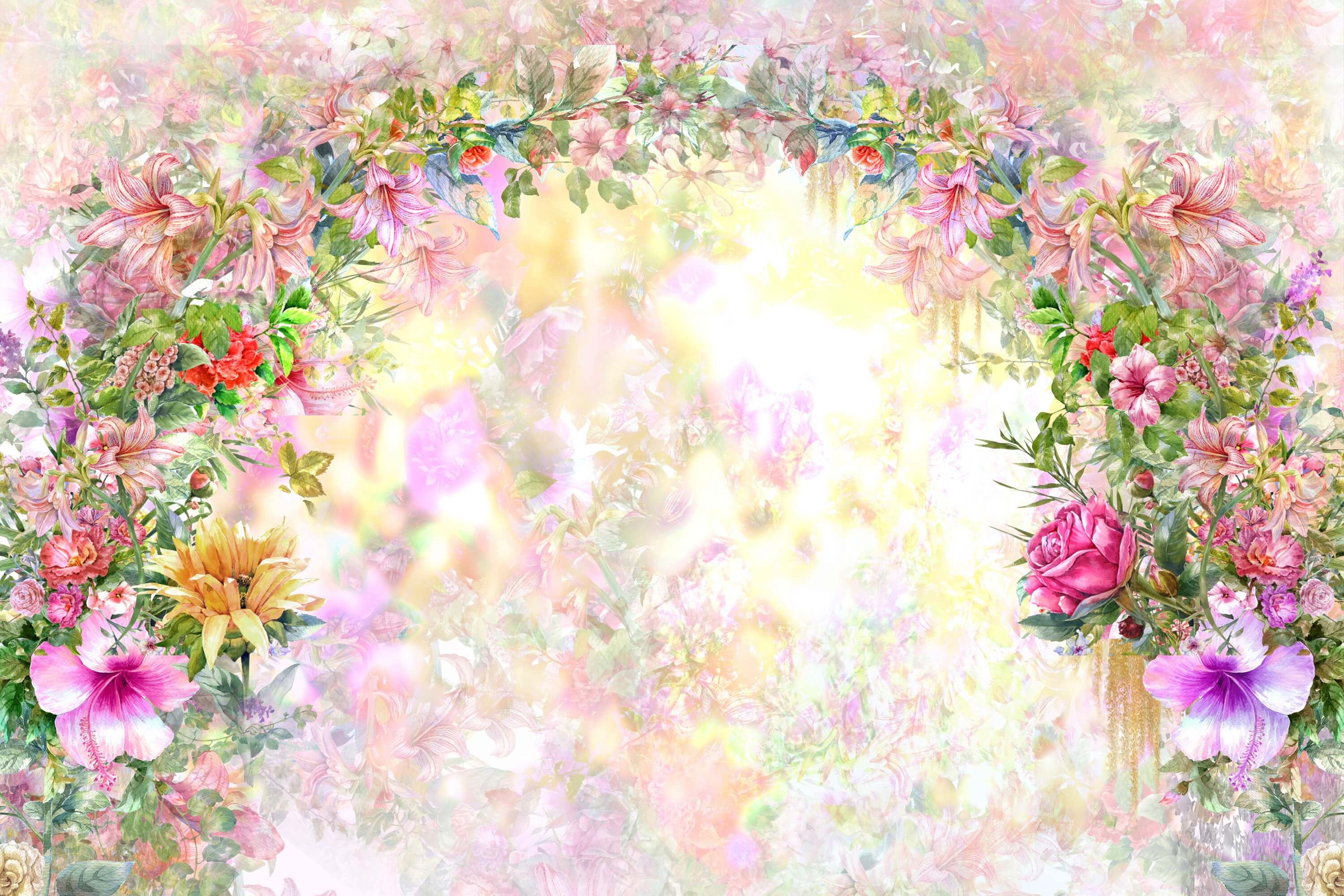 Dipinti A Mano Bellissimi Fiori Colorati Gigli Rose Ghirlanda Porta Sullo Sfondo M1-79