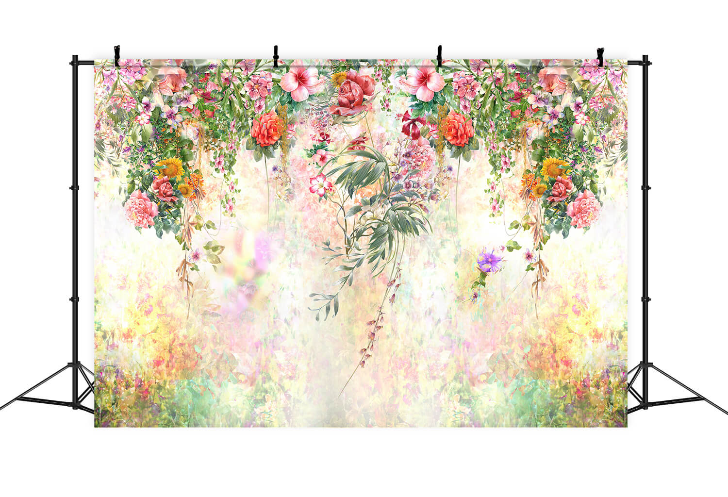 Sfondo Drappeggiato Con Vite Di Fiore Rosso Caldo Elegante Dipinto A Mano M1-80