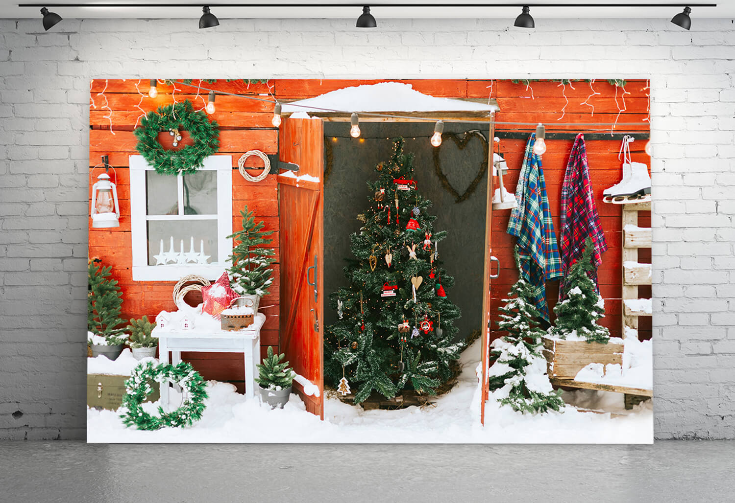Sfondo Di Neve Con Ghirlanda Di Porta Dell'Albero Di Natale M10-01