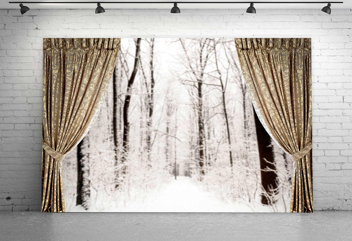 Sfondo Della Tenda Per La Vista Della Finestra Con Neve Invernale M10-03
