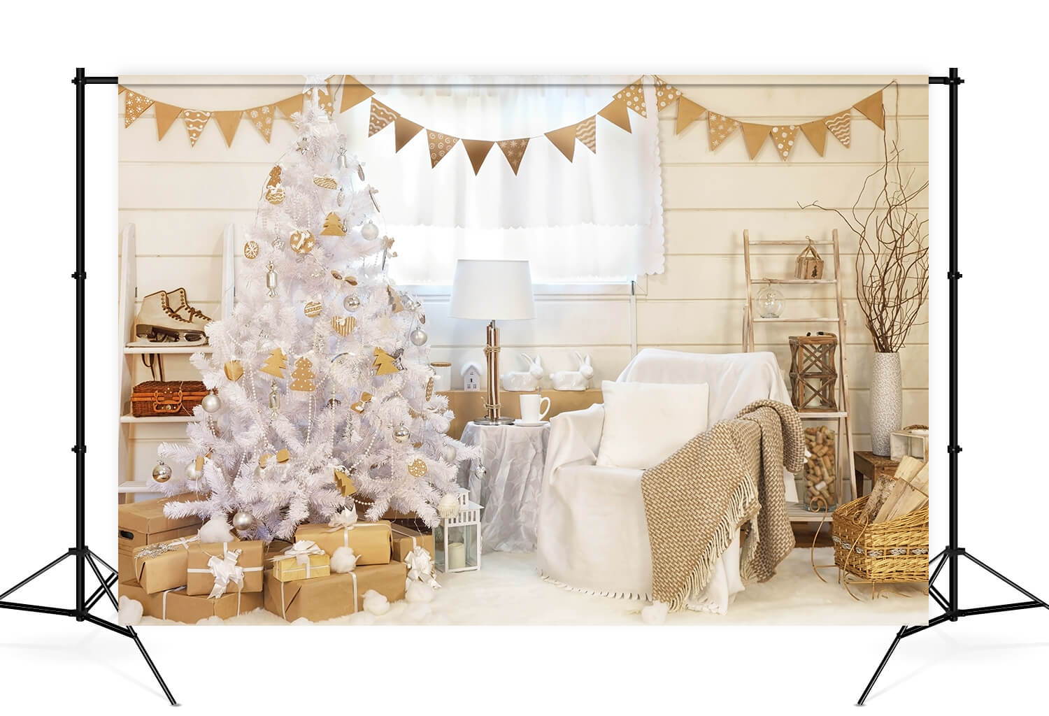 Sfondo Della Stanza Decorata Con Albero Di Natale Bianco M10-05