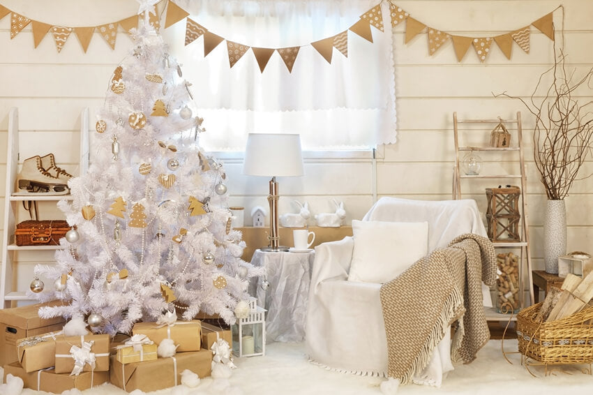 Sfondo Della Stanza Decorata Con Albero Di Natale Bianco M10-05
