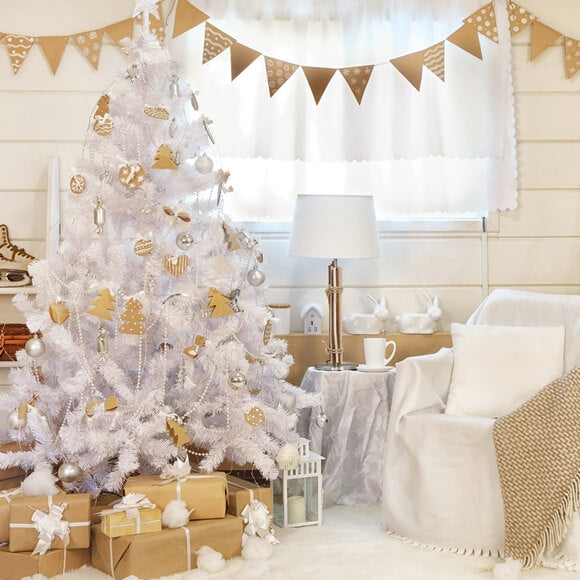 Sfondo Della Stanza Decorata Con Albero Di Natale Bianco M10-05