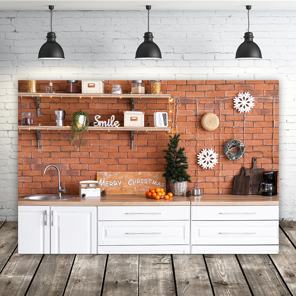 Sfondo Fotografico Natalizio Per Cucina Con Muro Di Mattoni M10-11