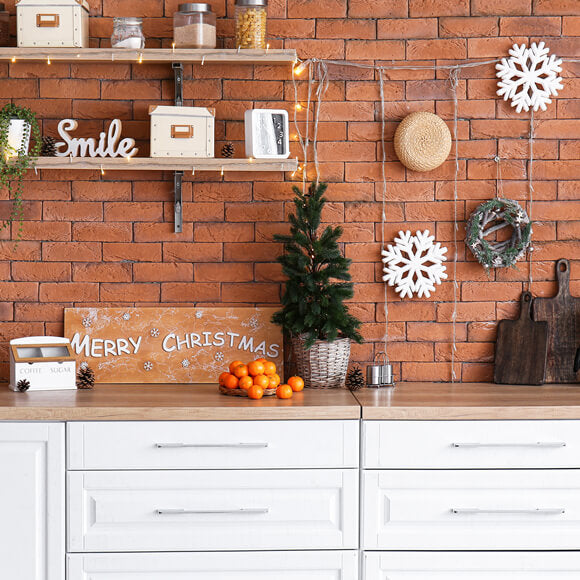 Sfondo Fotografico Natalizio Per Cucina Con Muro Di Mattoni M10-11