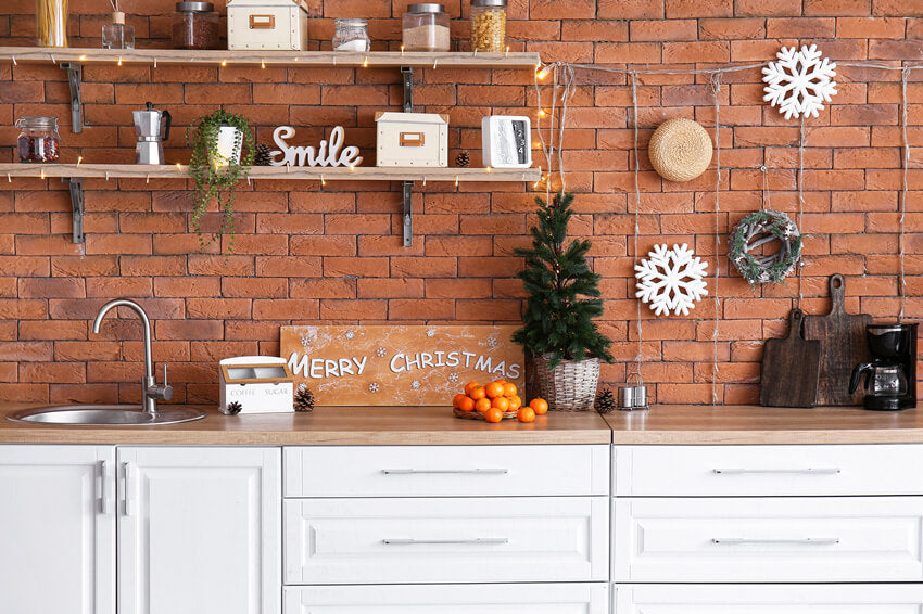 Sfondo Fotografico Natalizio Per Cucina Con Muro Di Mattoni M10-11