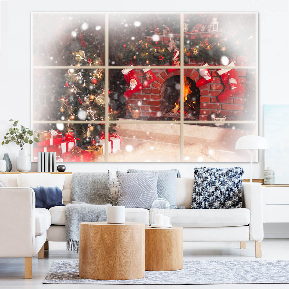 Sfondo Fotografico Per Finestra Con Caminetto Di Natale M10-43