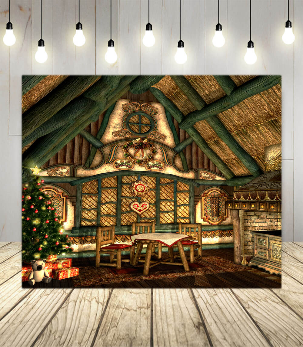 Sfondo Dell'Albero Di Natale Della Stanza Di Babbo Natale M10-46
