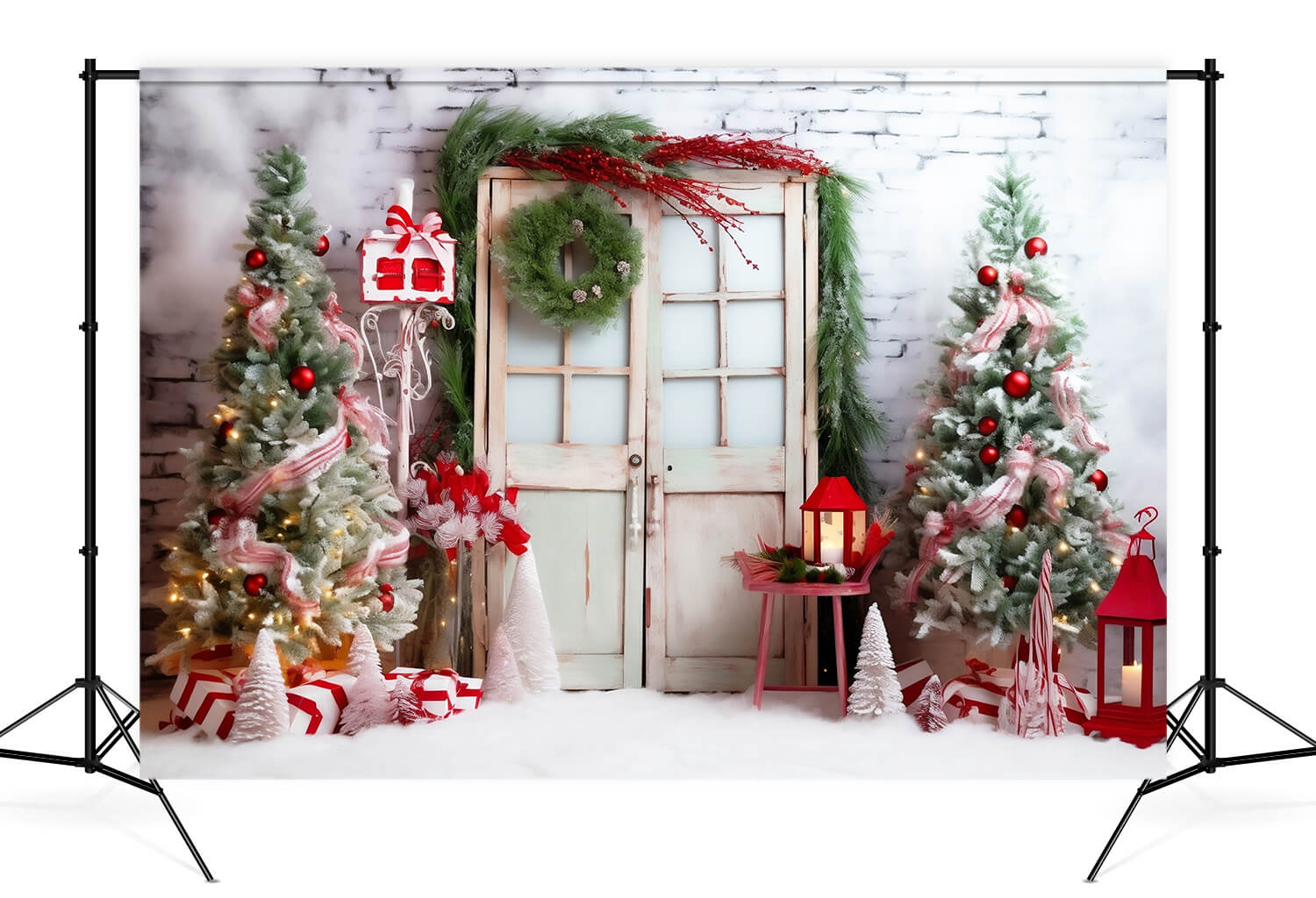 Sfondo Decorato Con Ghirlanda Per Porta Dell'Albero Di Natale M10-56