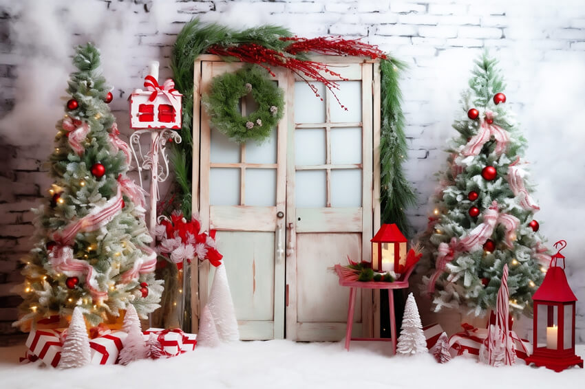 Sfondo Decorato Con Ghirlanda Per Porta Dell'Albero Di Natale M10-56