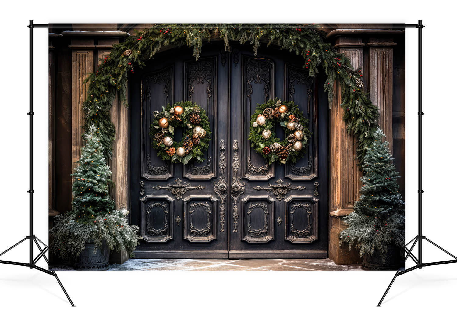 Sfondo Della Porta D'Ingresso Decorata Con Natale M10-58