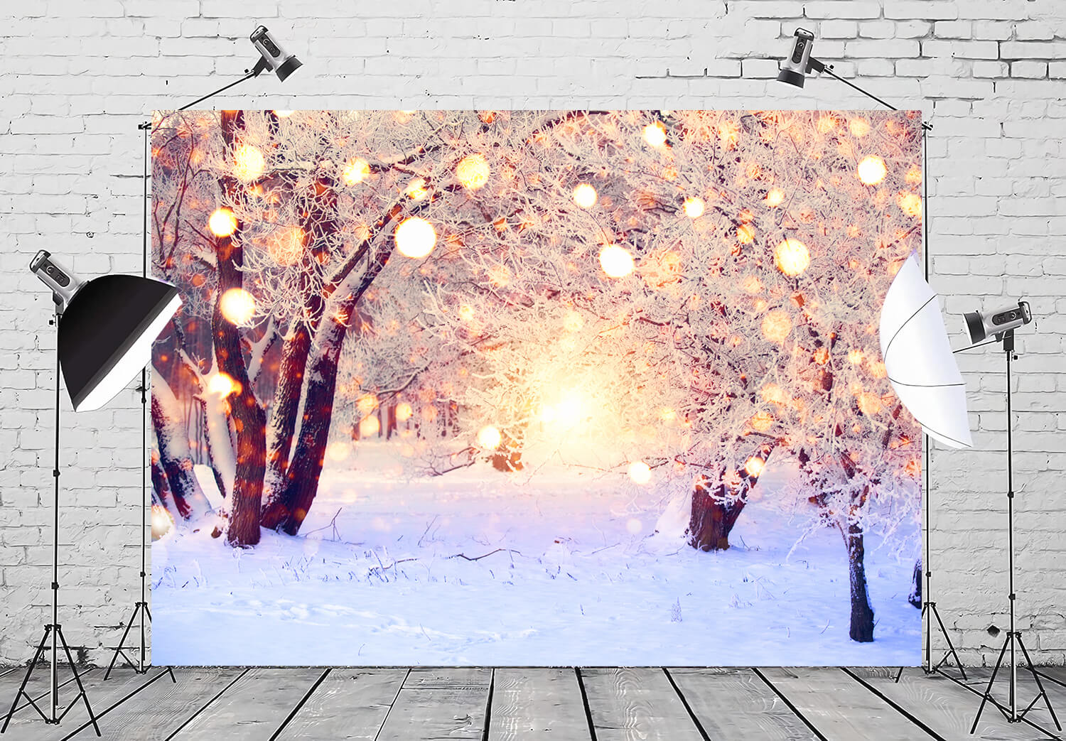Sfondo Fotografico Con Luci Glitterate Di Neve Invernale M10-71