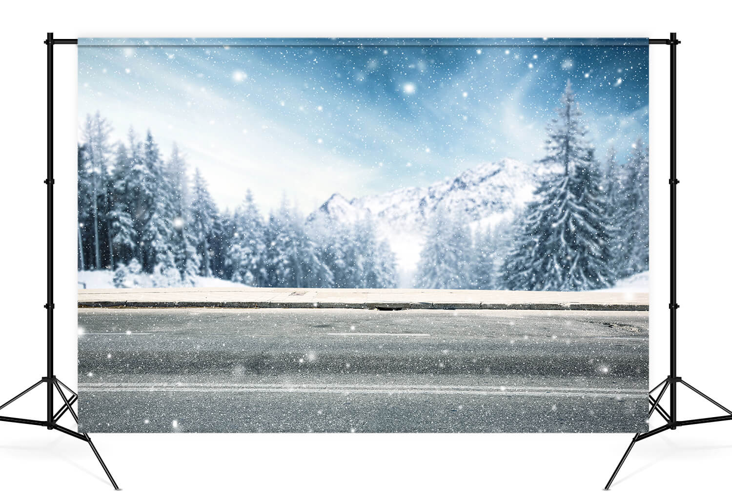 Sfondo Di Alberi Innevati Sulla Strada Invernale M10-79