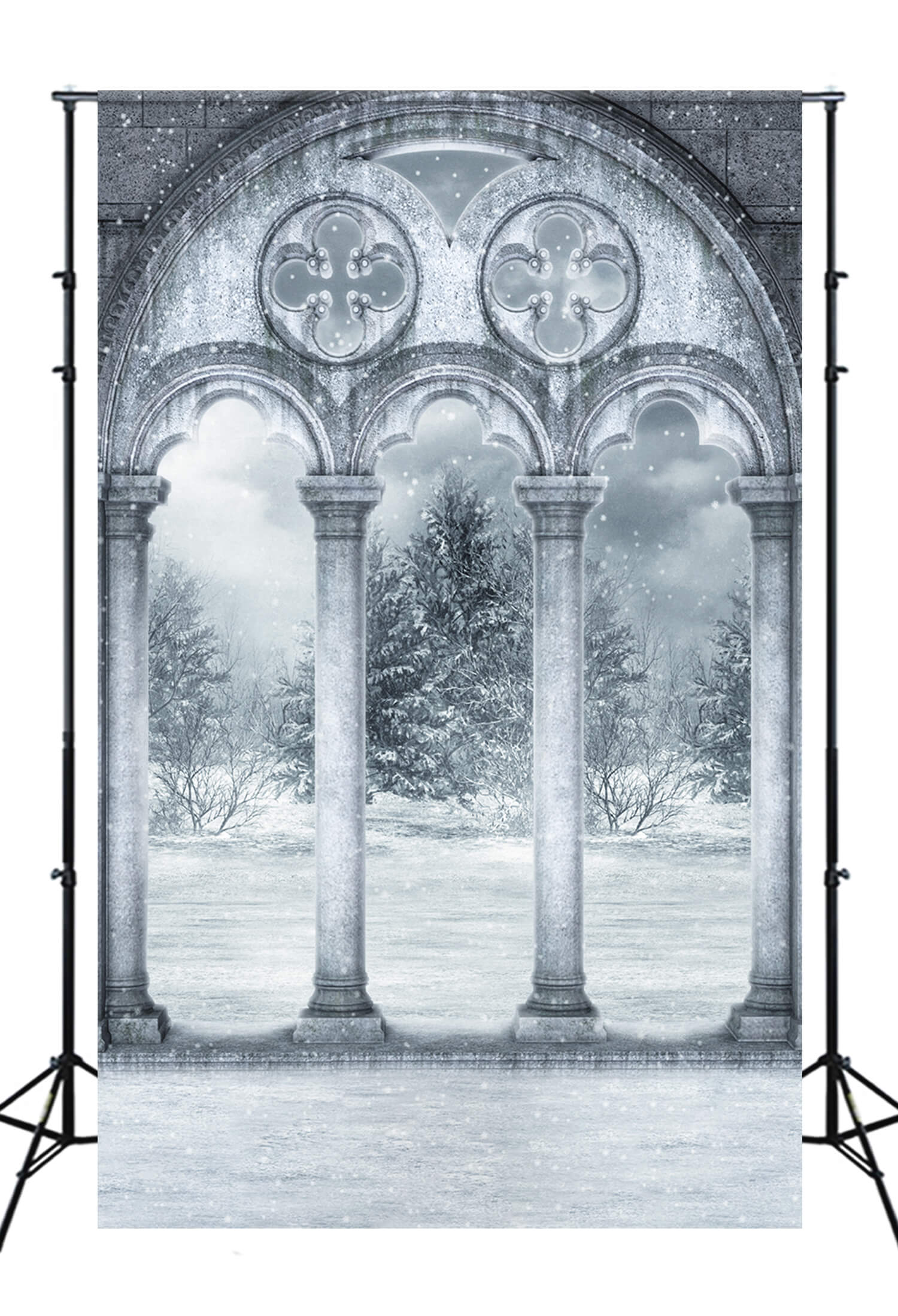 Sfondo Di Paesaggi Innevati Sulla Terrazza Del Castello Invernale M11-02