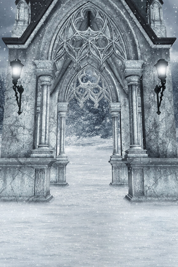 Sfondo Delle Lampade Del Cimitero Innevato Invernale M11-03
