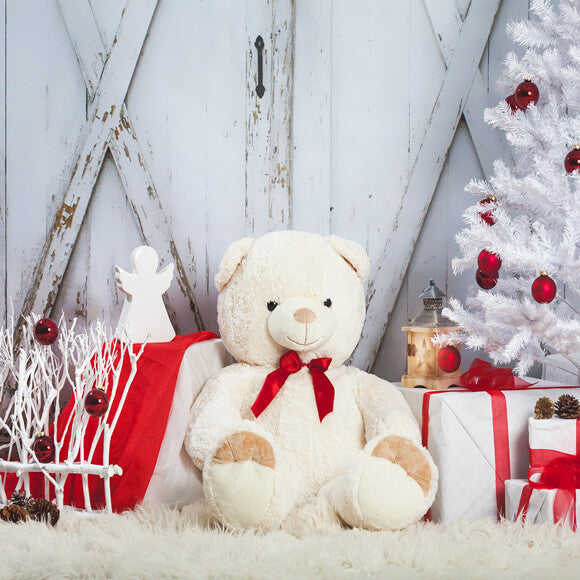 Sfondo Della Porta Del Fienile Dell'Orso Giocattolo Dell'Albero Di Natale M11-07