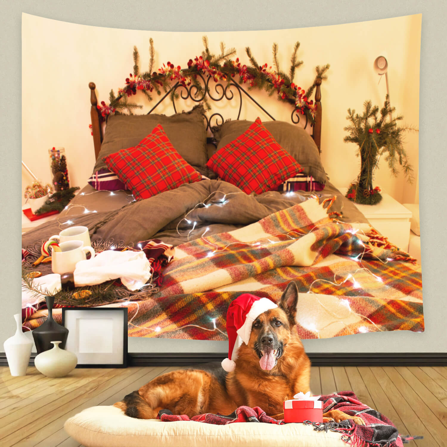 Sfondo Del Letto Della Camera Interna Decorata Con Natale M11-33