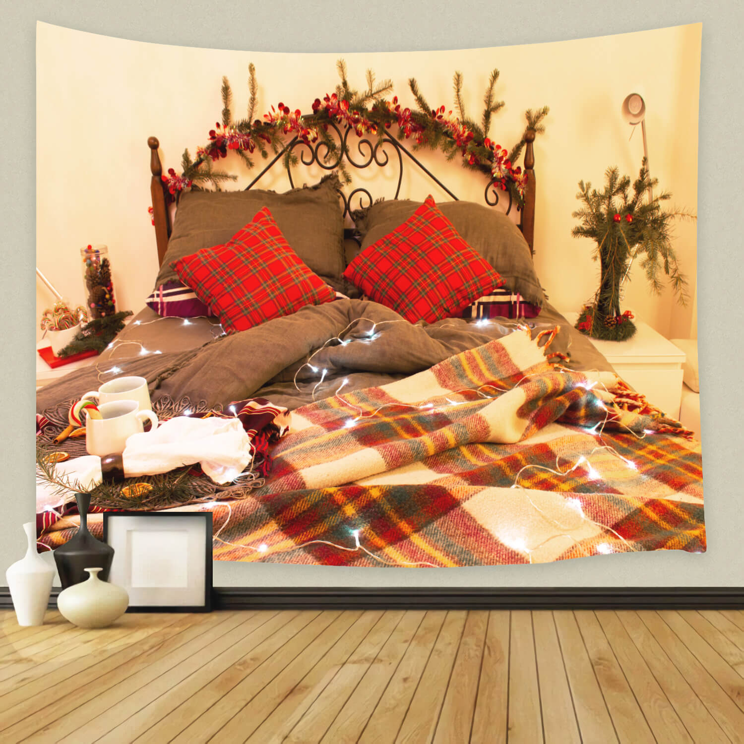 Sfondo Del Letto Della Camera Interna Decorata Con Natale M11-33