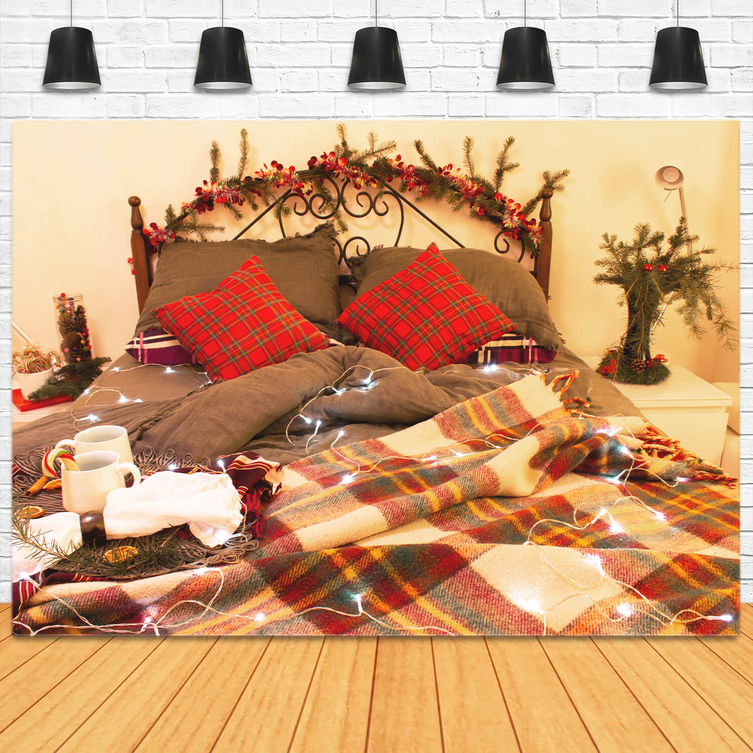 Sfondo Del Letto Della Camera Interna Decorata Con Natale M11-33