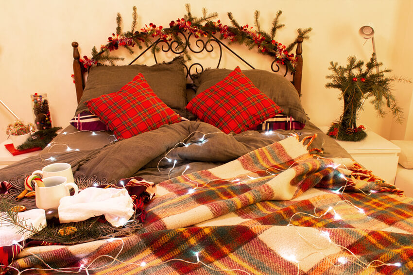 Sfondo Del Letto Della Camera Interna Decorata Con Natale M11-33