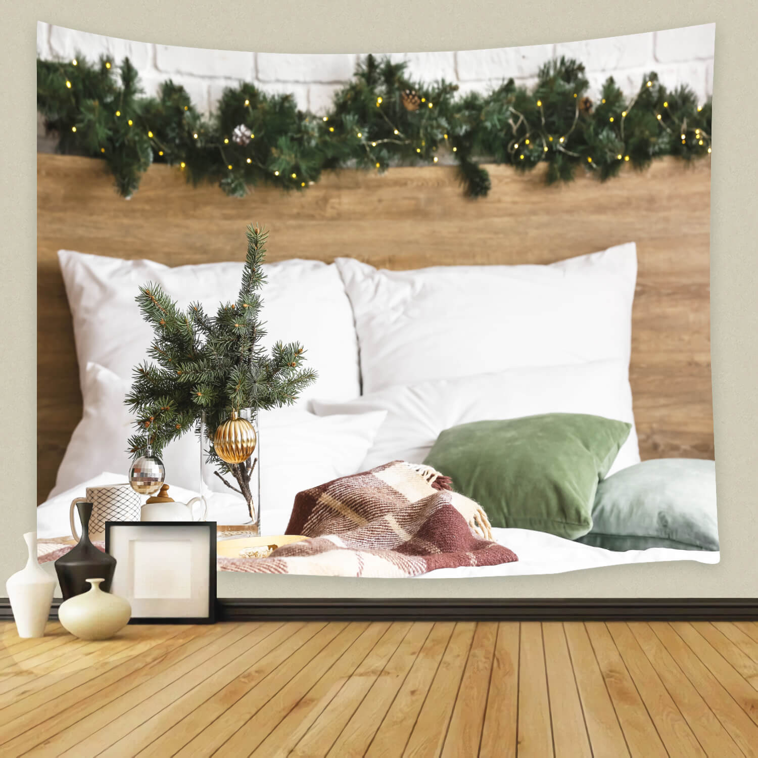 Sfondo Della Camera Da Letto Decorato Con Testiera Natalizia M11-35