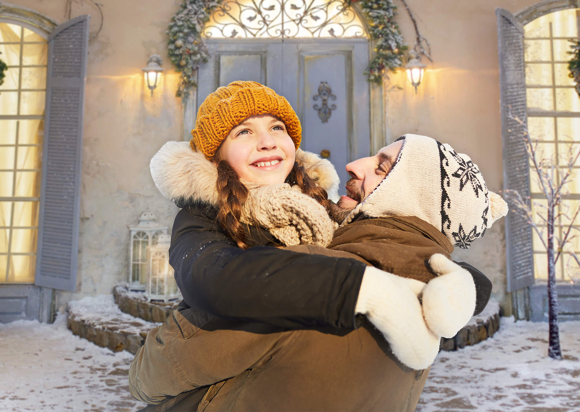 Sfondo Natalizio Della Porta E Della Finestra Del Portico Anteriore M11-43