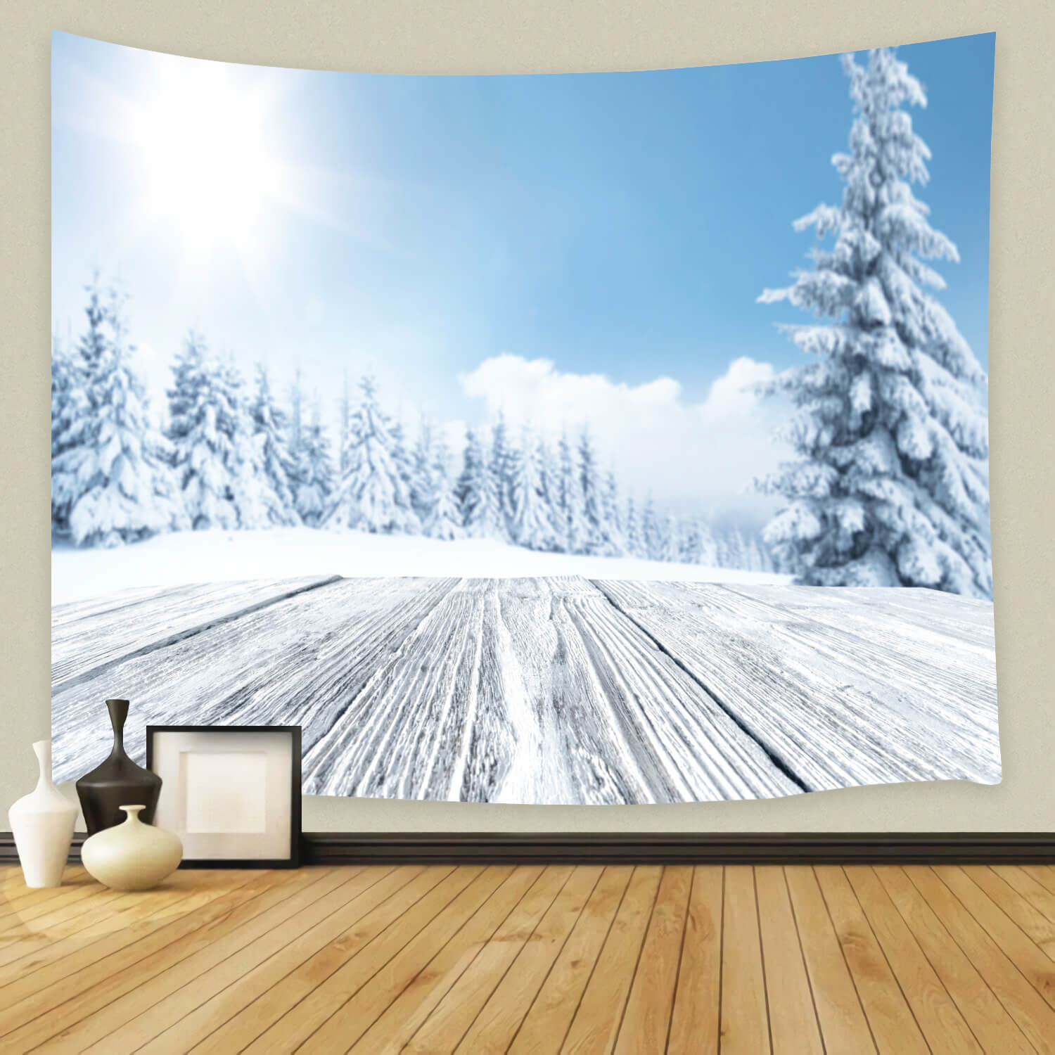 Sfondo Di Paesaggio Di Boschi Di Alberi Innevati Invernali M11-48