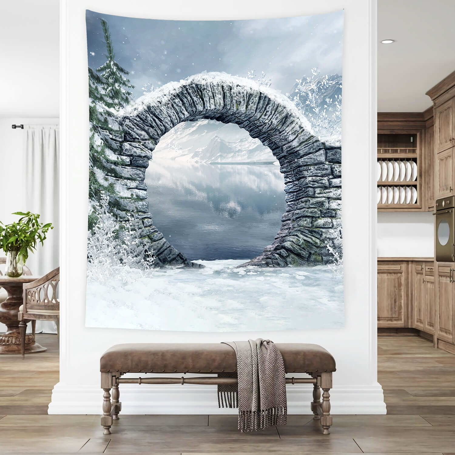 Sfondo Di Arco In Pietra Di Lago Di Montagna Di Neve Invernale M11-49