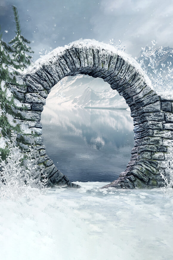 Sfondo Di Arco In Pietra Di Lago Di Montagna Di Neve Invernale M11-49