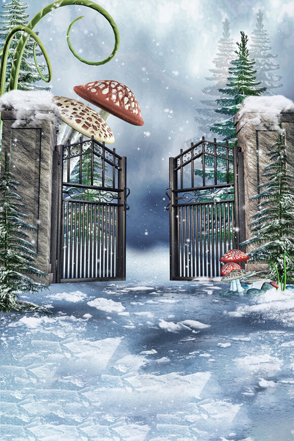 Sfondo Di Funghi Giganti Di Neve Del Giardino D'Inverno M11-51