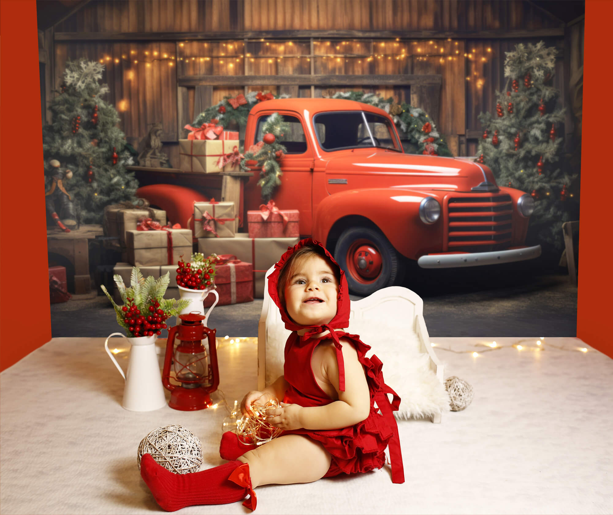 Sfondo Di Camion Rosso Regalo Di Natale Per Fotografia M11-56