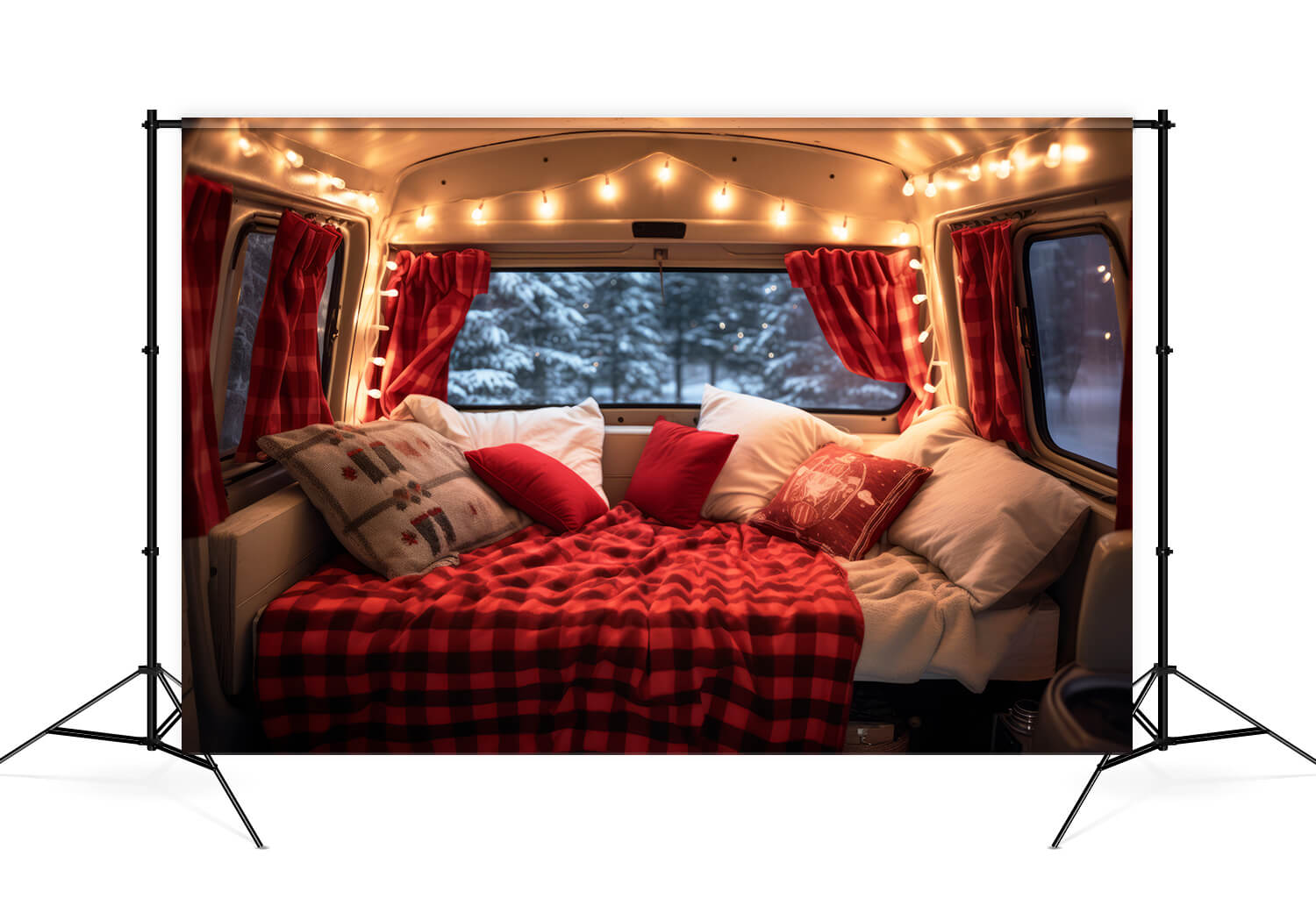 Sfondo Natalizio Decorato Con Camper Rosso M11-58