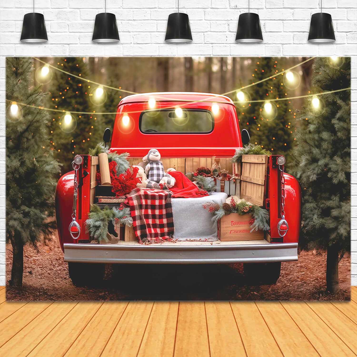 Sfondo Del Camion Rosso Della Fattoria Dell'Albero Di Natale Di Babbo Natale M11-60