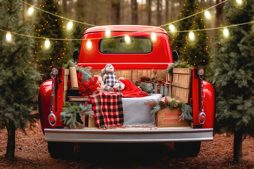 Sfondo Del Camion Rosso Della Fattoria Dell'Albero Di Natale Di Babbo Natale M11-60