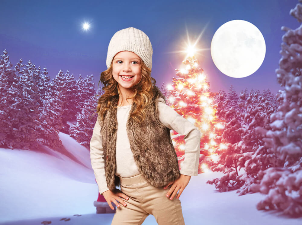 Sfondo Invernale Con Foresta Innevata E Luna Notturna M11-61