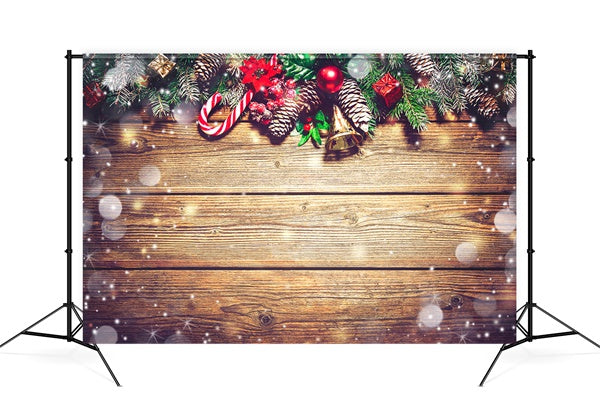 Sfondo Da Parete In Legno Di Caramelle Regalo Di Pigne Di Natale Innevato M11-79
