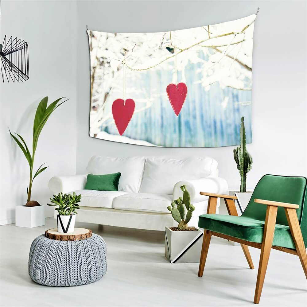 Ramo Di Un Albero Innevato Invernale Appeso Con Placca In Legno D'Amore Sfondo Romantico M12-08