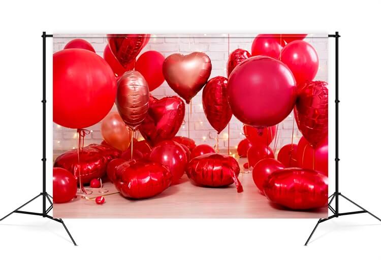 Sfondo Della Stanza Con Muro Di Mattoni Bianchi A Forma Di Palloncino Con Cuore Rosso Di San Valentino M12-12