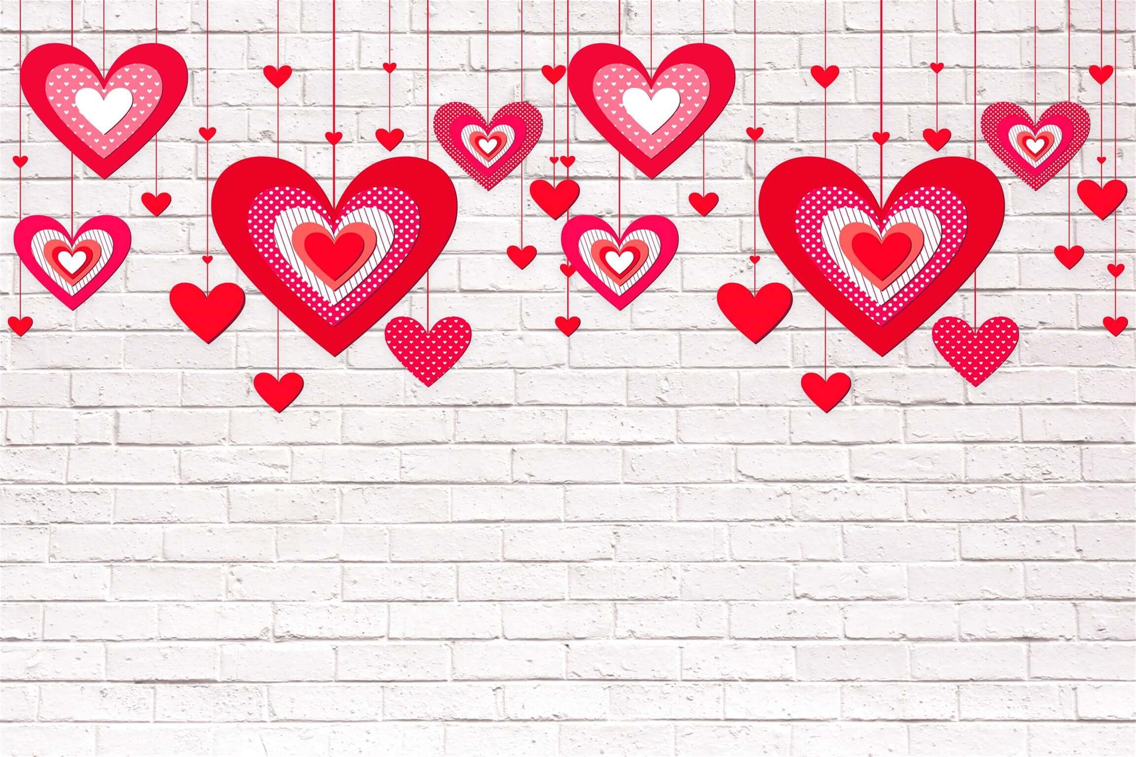 Sfondo Di Muro Di Mattoni Bianchi Decorazione Cuore Rosso Di San Valentino M12-13