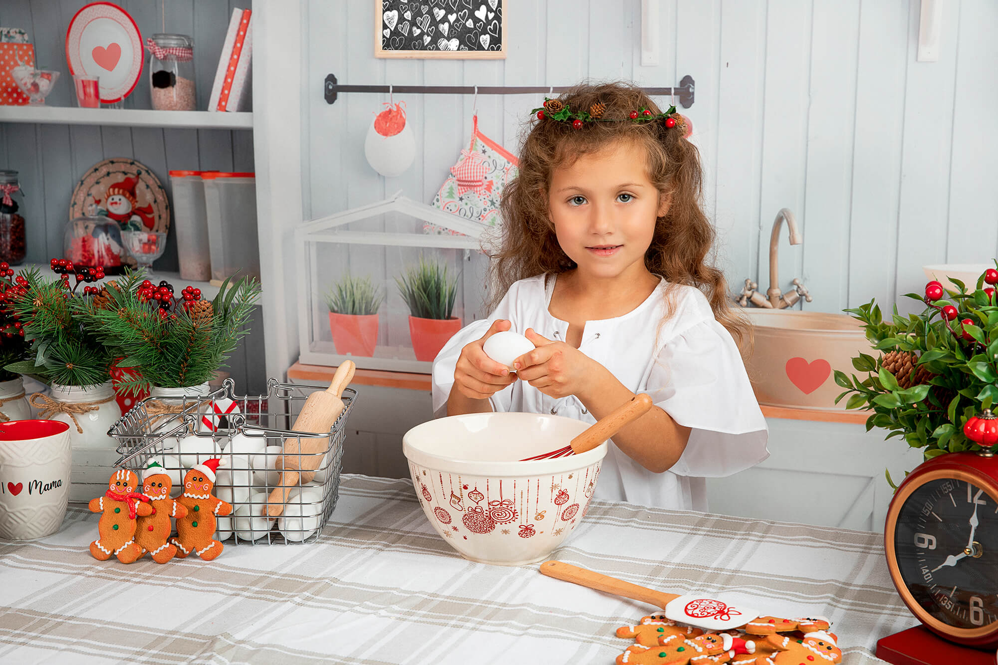 Decorazioni A Forma Di Cuore Rosso Per La Cucina Di San Valentino Con Sfondo Floreale M12-14