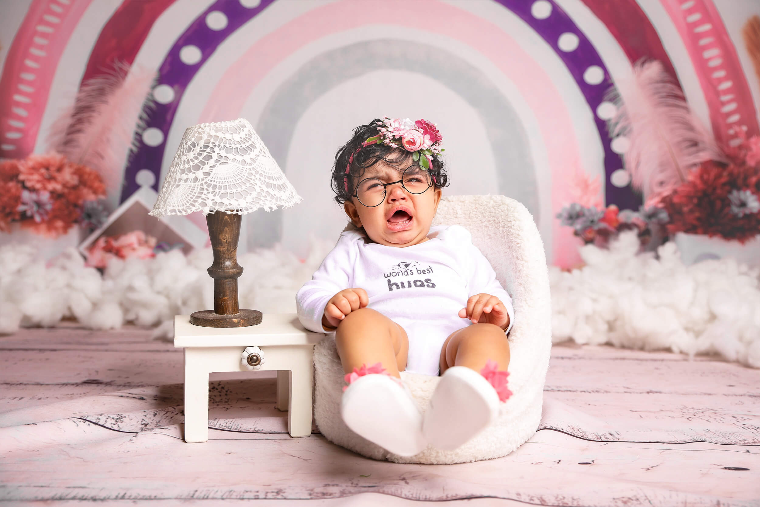 Sfondo Di Fiori Secchi Con Piume Di Palline In Rattan Arcobaleno Bohemien M12-20